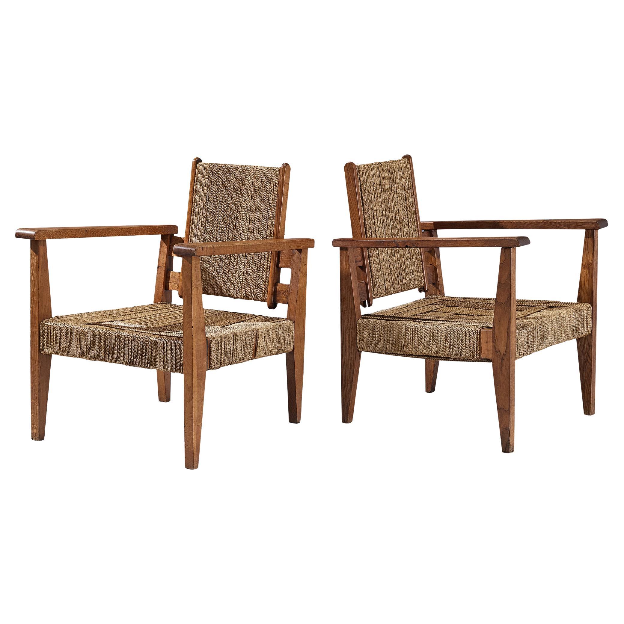 Victor Courtray Pair of Armchairs in Oak and Straw 
