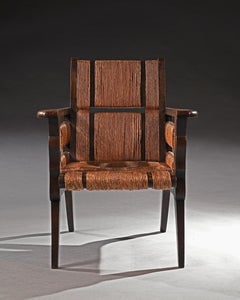 Victor Courtray Modello raro della metà del XX secolo Poltrona in Oak e Sisal
