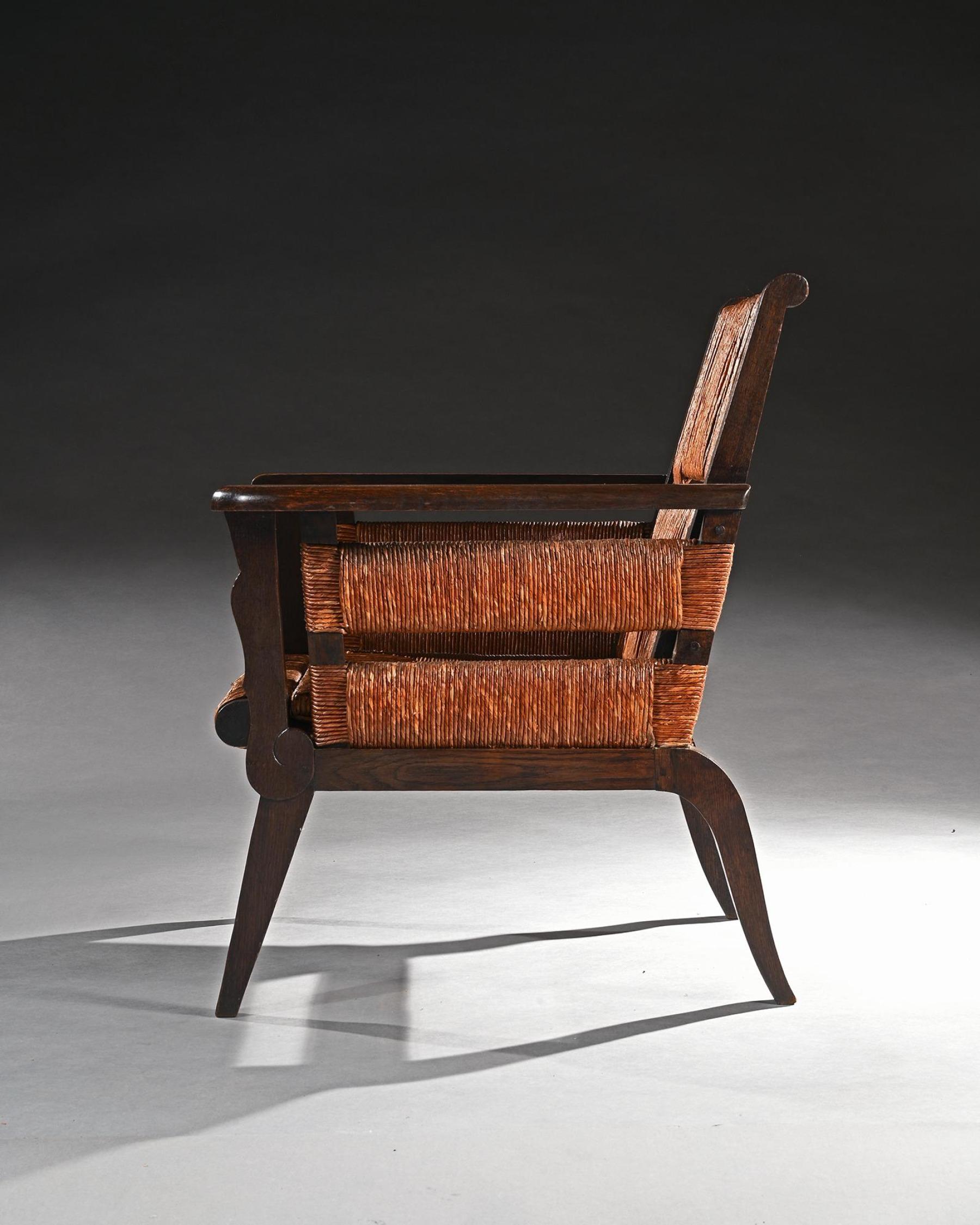 Victor Courtray Rare Model Mid 20th Century Oak and Sisal Armchair In Good Condition For Sale In Benington, Herts