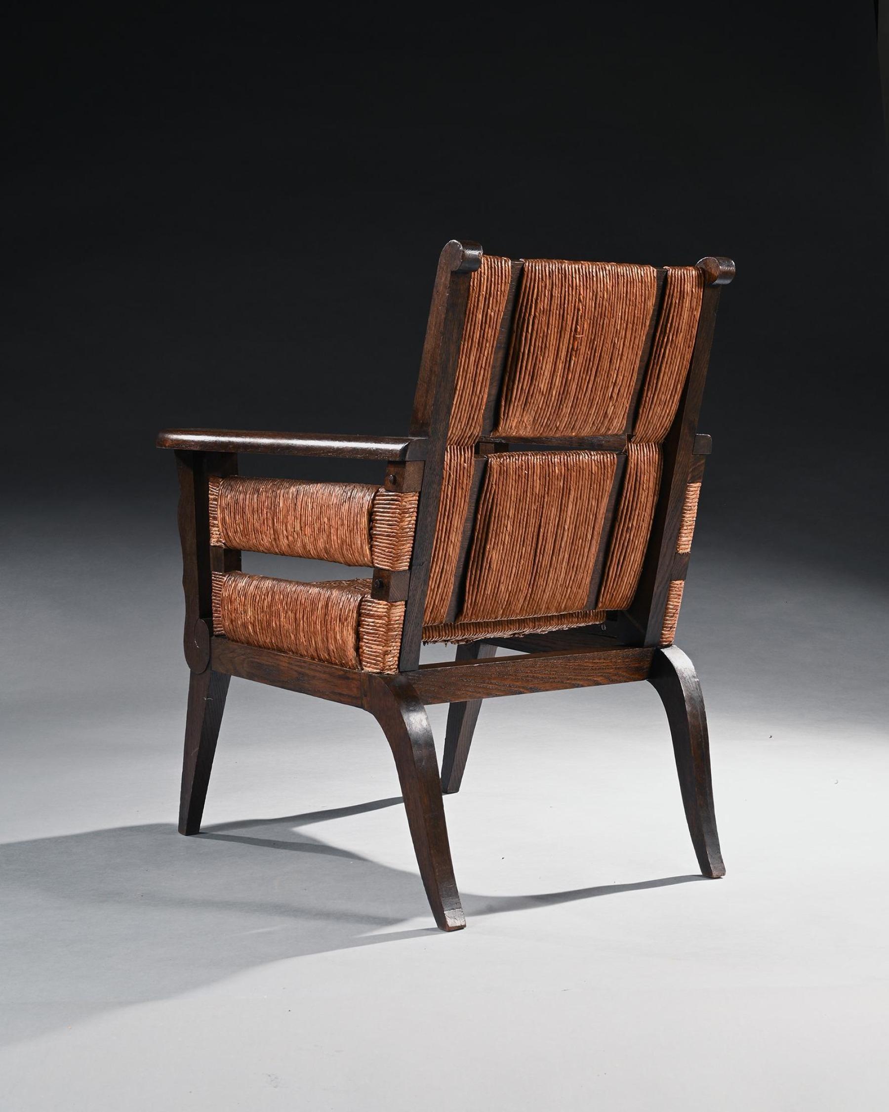 Mid-20th Century Victor Courtray Rare Model Mid 20th Century Oak and Sisal Armchair For Sale