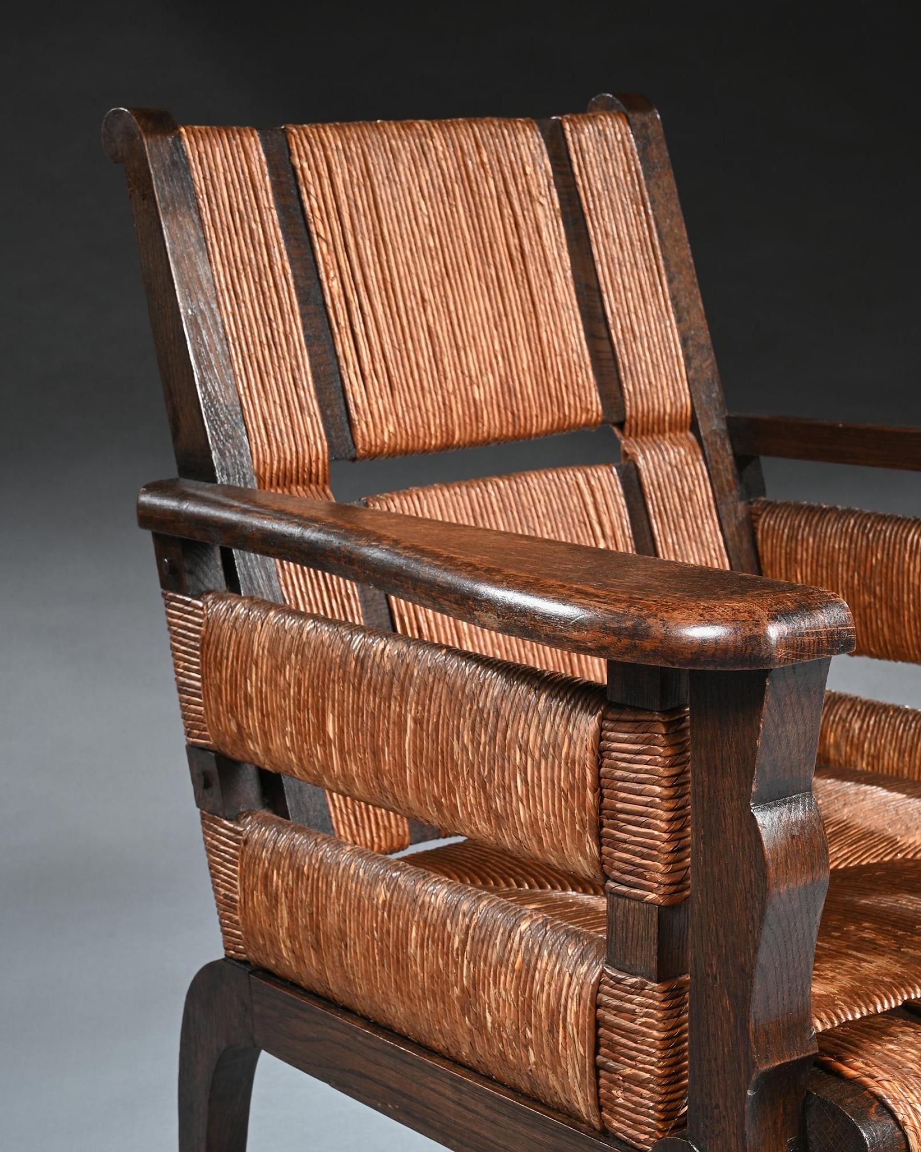 Victor Courtray Rare Model Mid 20th Century Oak and Sisal Armchair For Sale 1