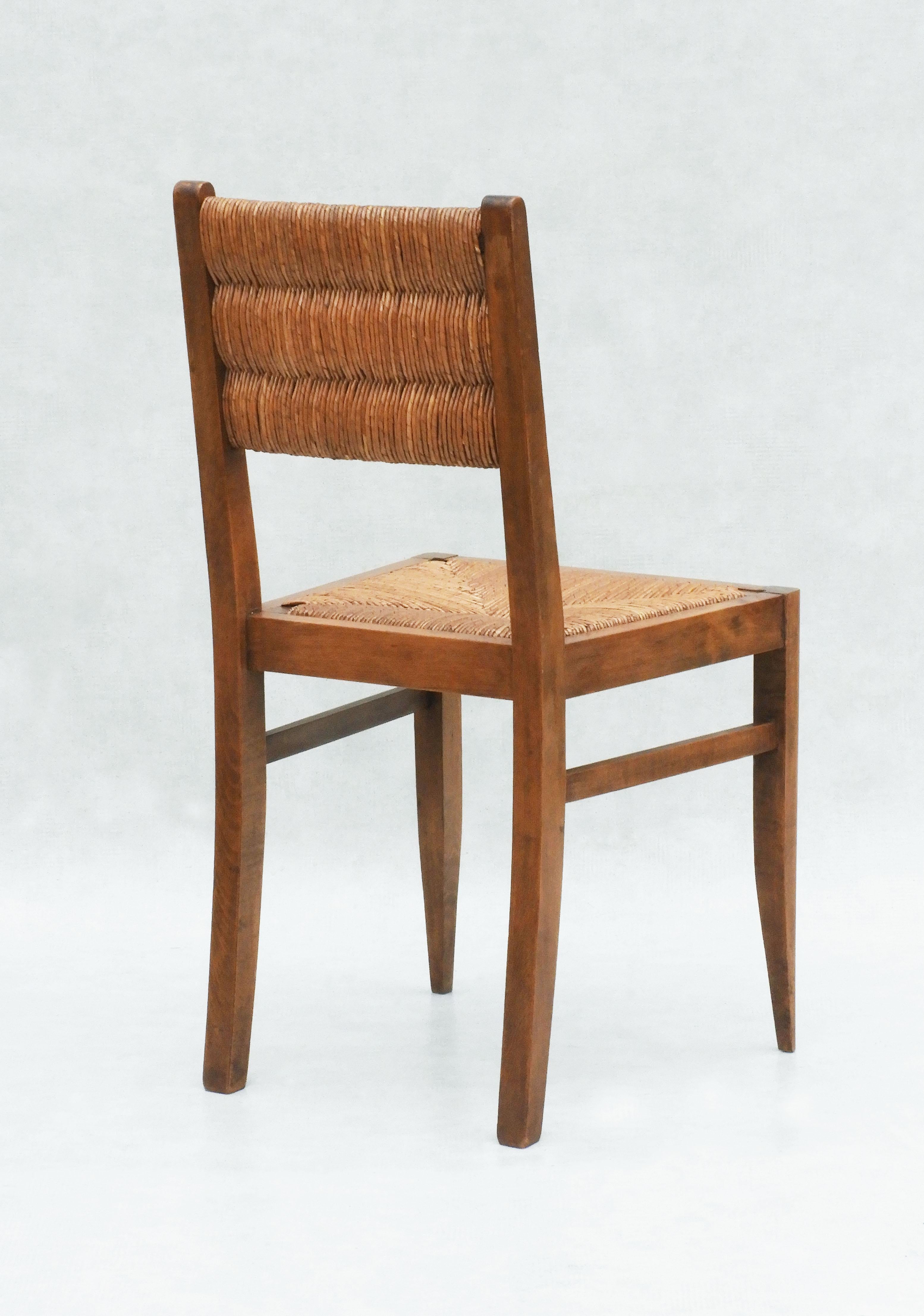Victor Courtray Style Oak and Rush Dining Chairs, C1950 France 4