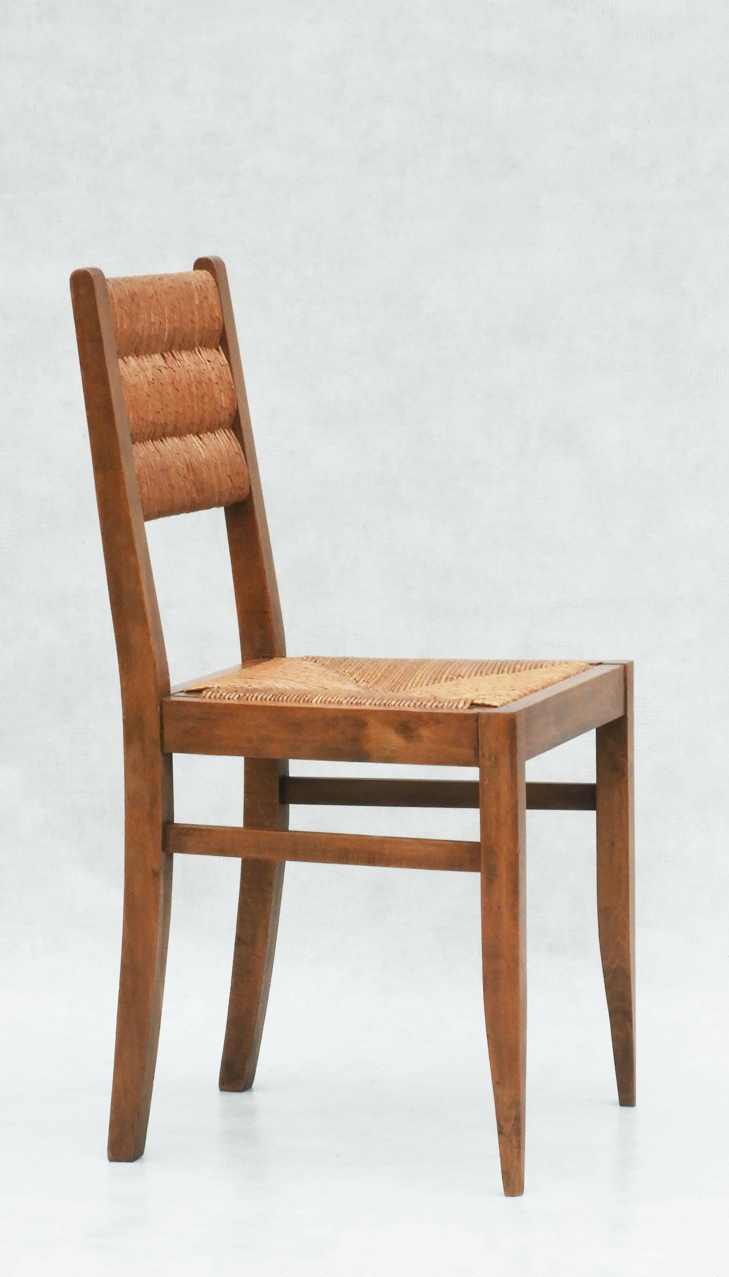 Mid-Century Modern Victor Courtray Style Oak and Rush Dining Chairs, C1950 France