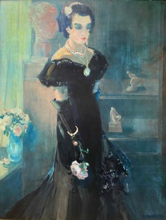 Victor Creten, Brussels 1878-1966, Belgian, 'A Lady in Black with a Rose'