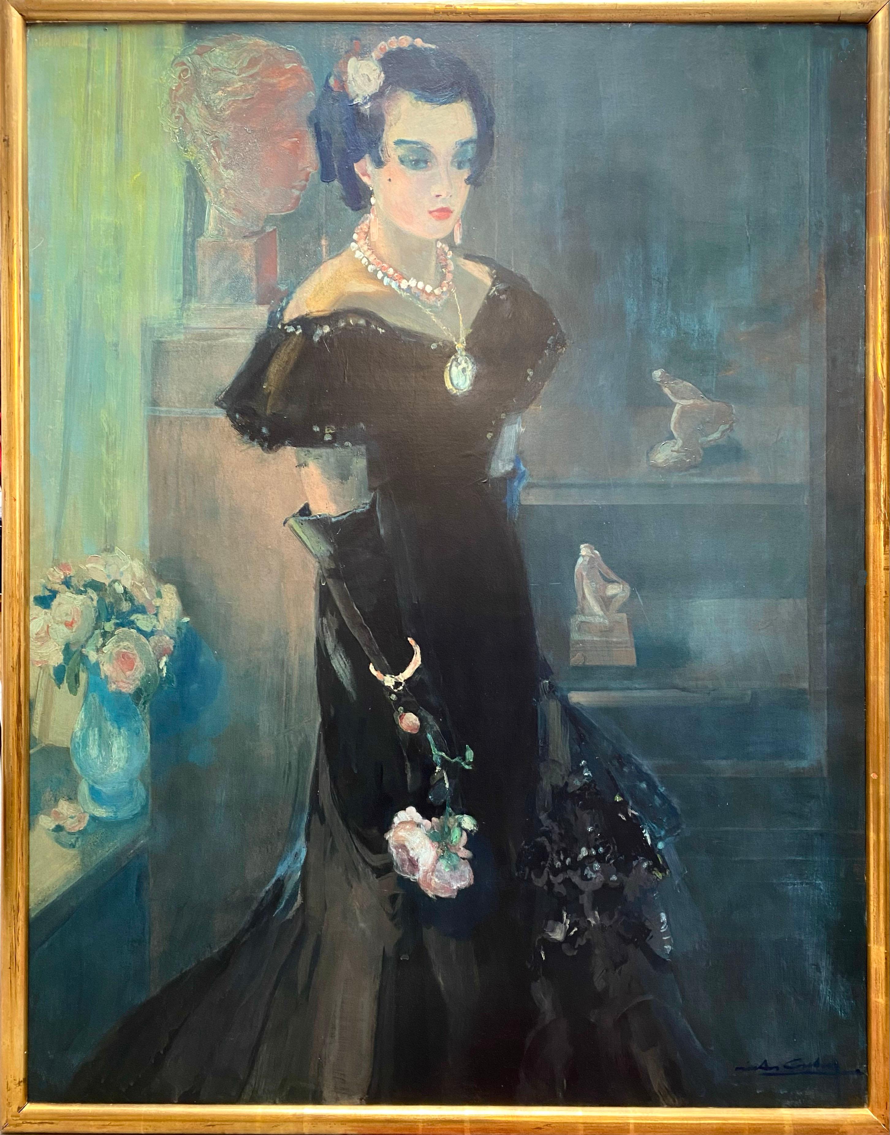 Victor Creten
Brussels 1878 – 1966
Belgian Painter

'A Lady in Black with a Rose'
Signature: Signed lower right
Medium: Oil on board
Dimensions: Image size 146 x 116 cm, frame size 155,50 x 122 cm

Biography: Creten Victor, born on December 8, 1878,