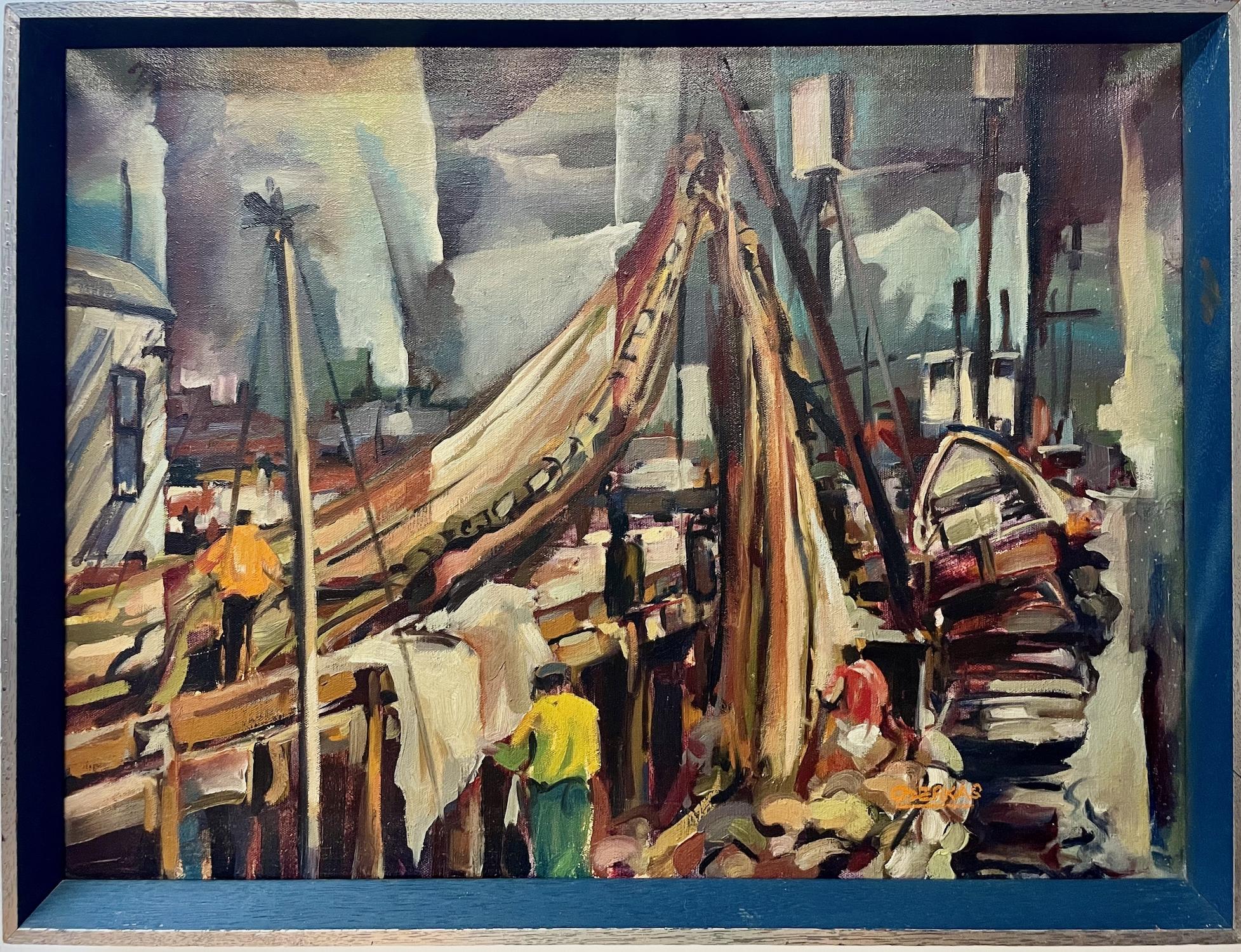 Figurative Painting di Victor Czerkas - "Riparare le vele"