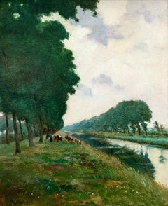 Paysage à la rivière" de Victor De Groux (1895 - Bruxelles - 1975)
