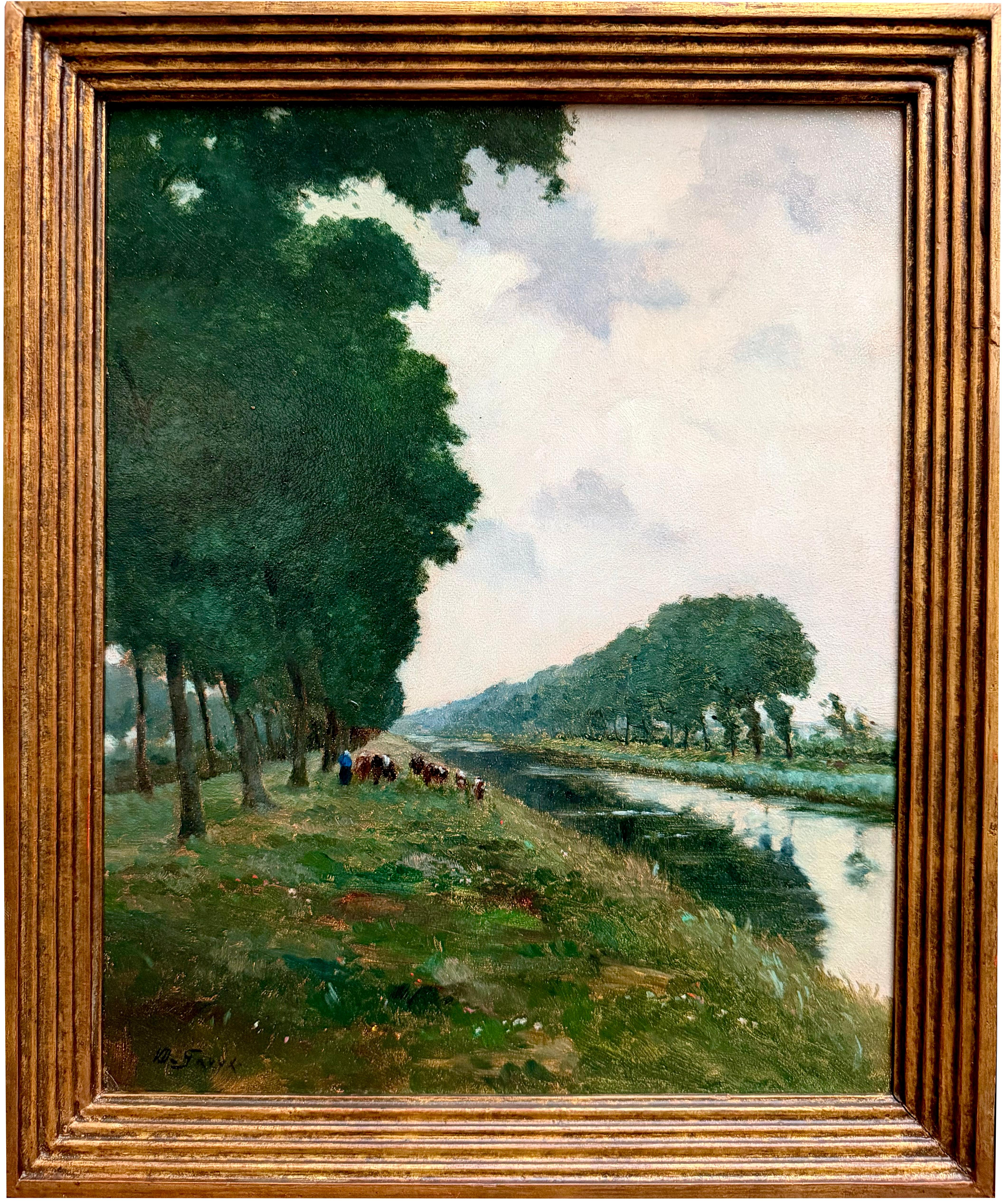 
Victor De Groux
1895 – Brussels – 1975
Belgian Painter

'Landscape at the River'

Signature: signed lower left 'De Groux'
Medium: oil on board
Dimensions: image size 41 x 34 cm; frame size 46,5 x 38,5 cm 

Biography: Victor De Groux, also known as
