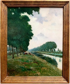 Paysage à la rivière" de Victor De Groux (1895 - Bruxelles - 1975)