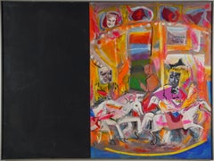 Peinture à l'huile abstraite vintage du milieu du siècle dernier représentant une sirène ronde de l'East Hampton
