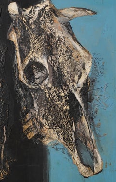 Antique American Modernist Abstract Expressionist Skull Mid Century Oil Painting