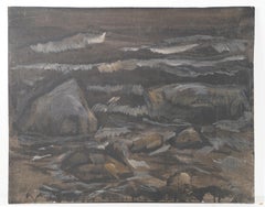 Antique American Modernist Abstract Expressionist Skull Mid Century Oil Painting