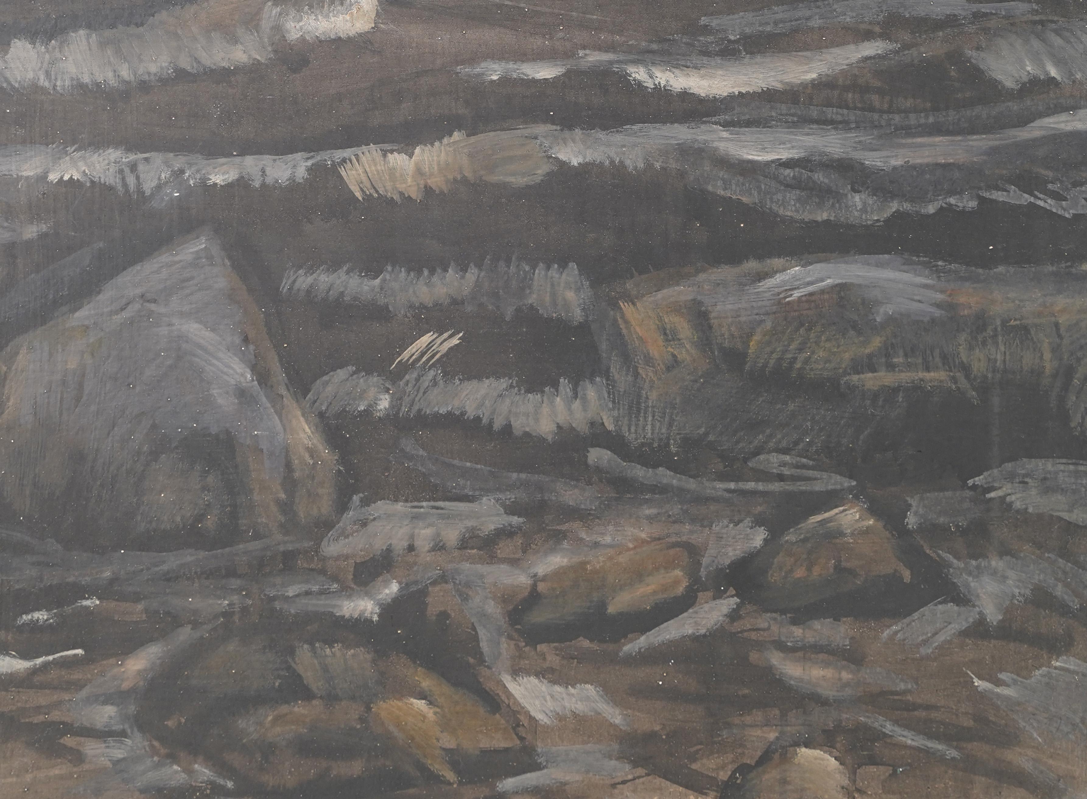 Antike amerikanische Modernist Abstrakt Expressionist Schädel Mid Century Ölgemälde (Grau), Abstract Painting, von Victor De Pauw