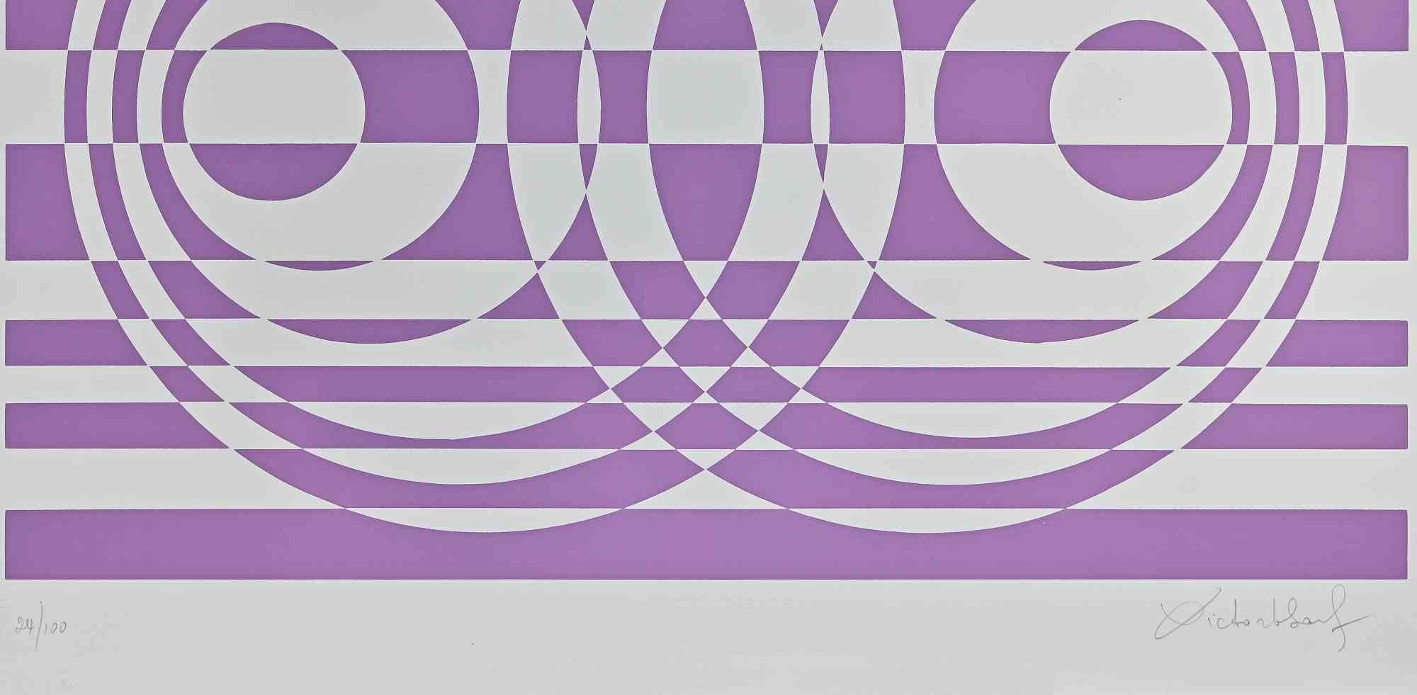 Composition abstraite violette - Impression sérigraphiée de V. Debach - 1970 - Print de Victor Debach