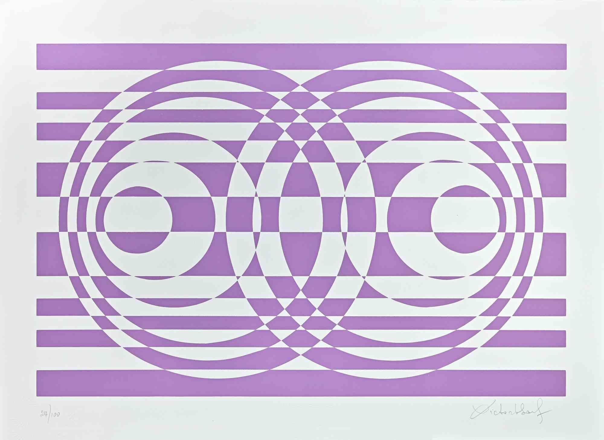 Abstract composition in purple is a screenprint realized by Victor Debach in 1970s.

50x70 cm.

Edition 24/100

Handsigned in pencil on the right lower margin.

Excellent conditions.
