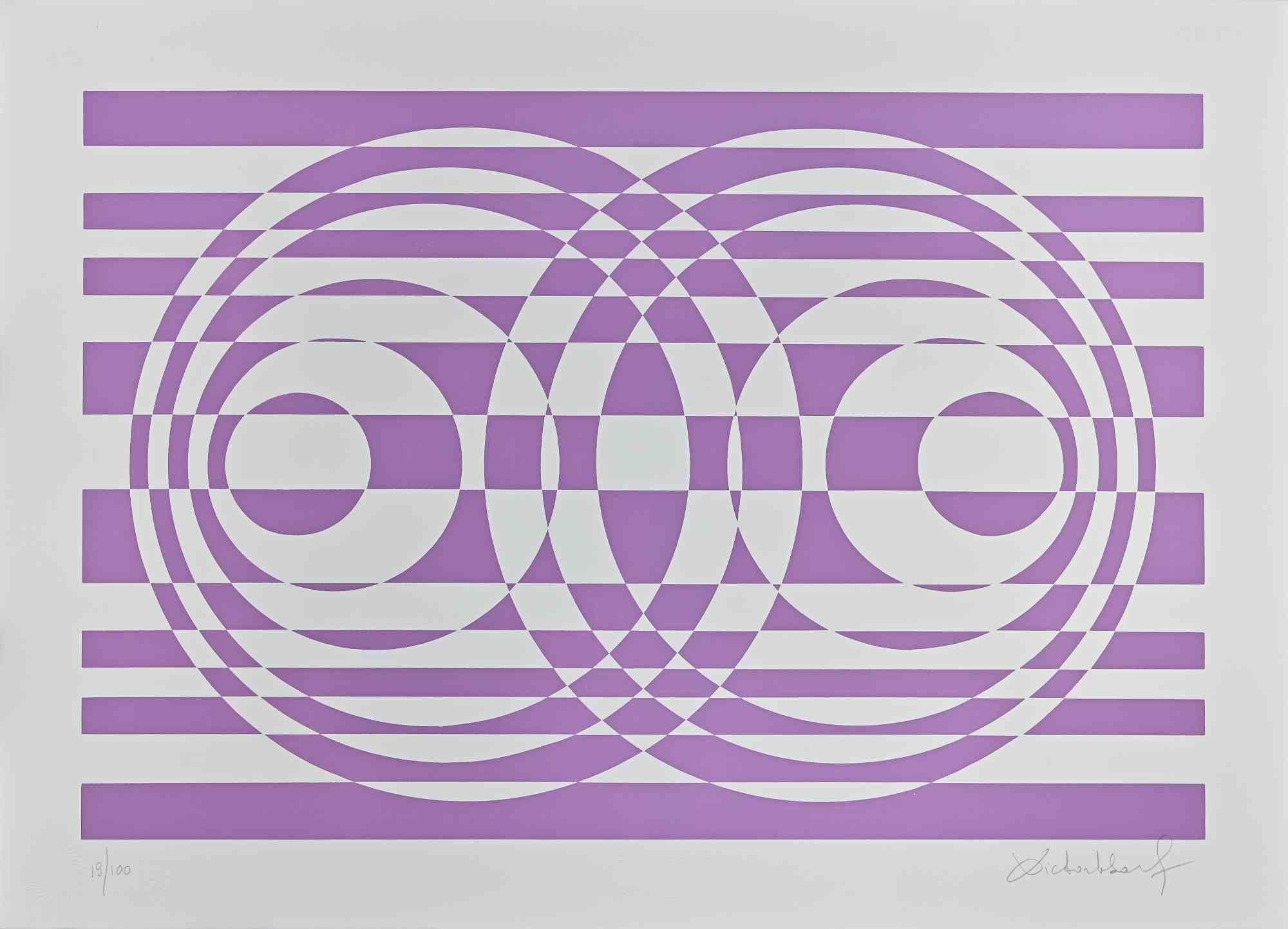 Composition abstraite violette - Impression sérigraphiée de V. Debach - 1970