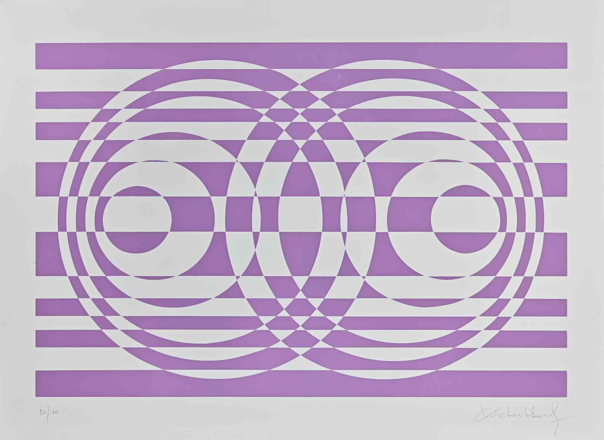 Composizione astratta in viola - Serigrafia di V. Debach - Anni '70