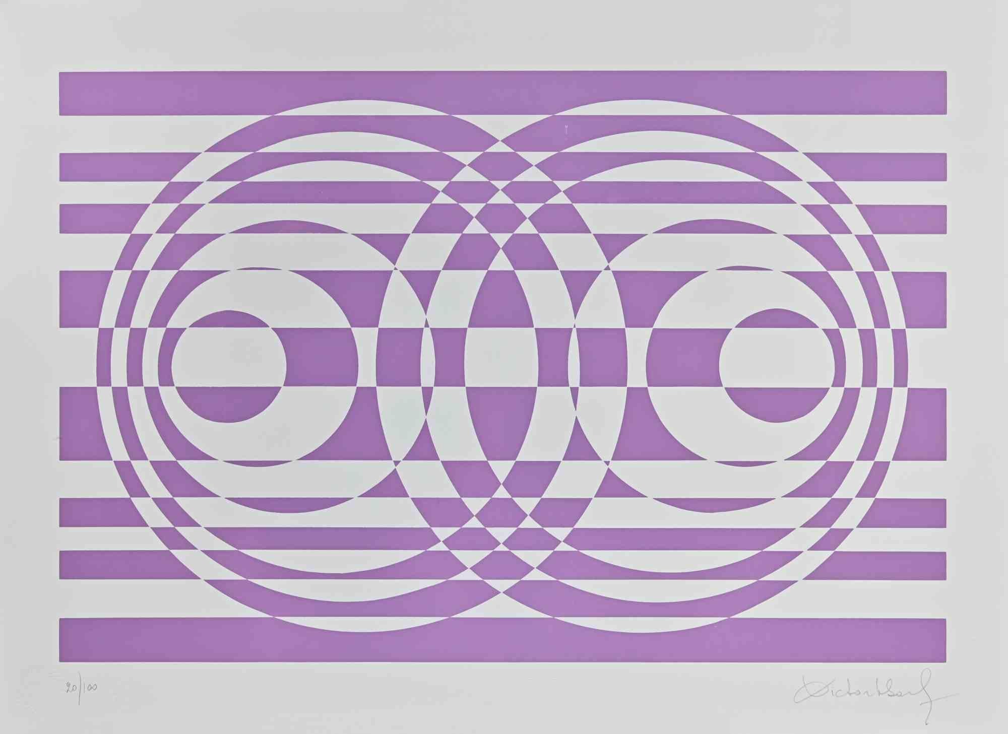 Abstract Print Victor Debach - Composition abstraite violette - Impression sérigraphiée de V. Debach - 1970