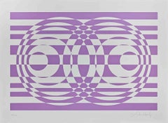 Abstract Composition in Purple - Screen Print by V. Debach - 1970s