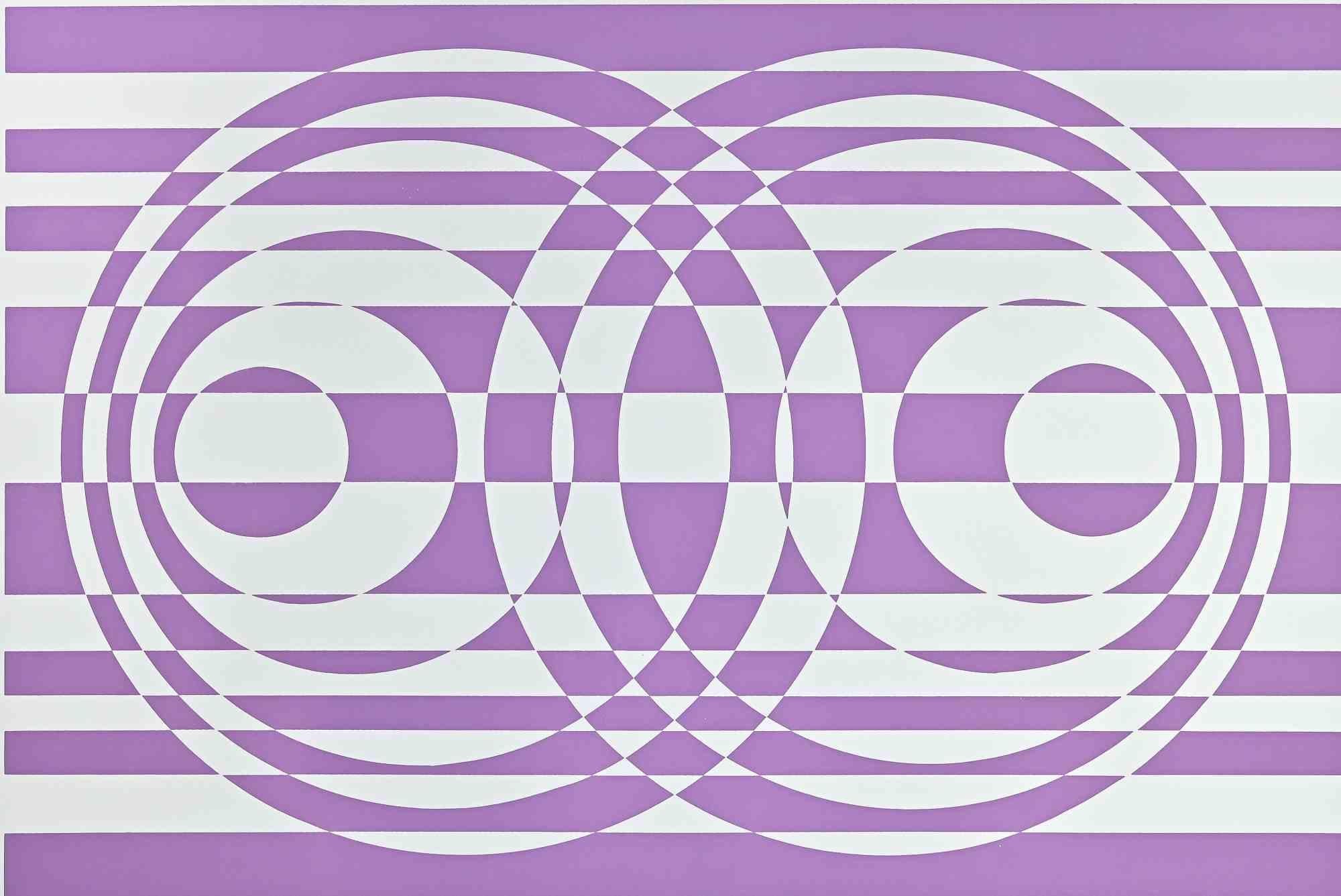 Abstract Print Victor Debach - Composition abstraite violette - Impression sérigraphiée de V. Debach - 1970