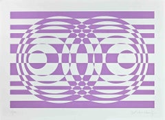 Abstract Composition in Purple - Screen Print by V. Debach - 1970s