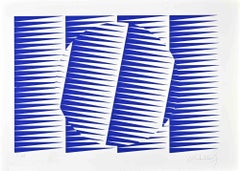 Abstract Electric Blue Composition - Screen Print by V. Debach - 1970s