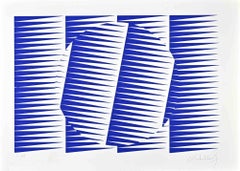 Composition bleu électrique abstraite - Impression sérigraphiée de V. Debach - 1970
