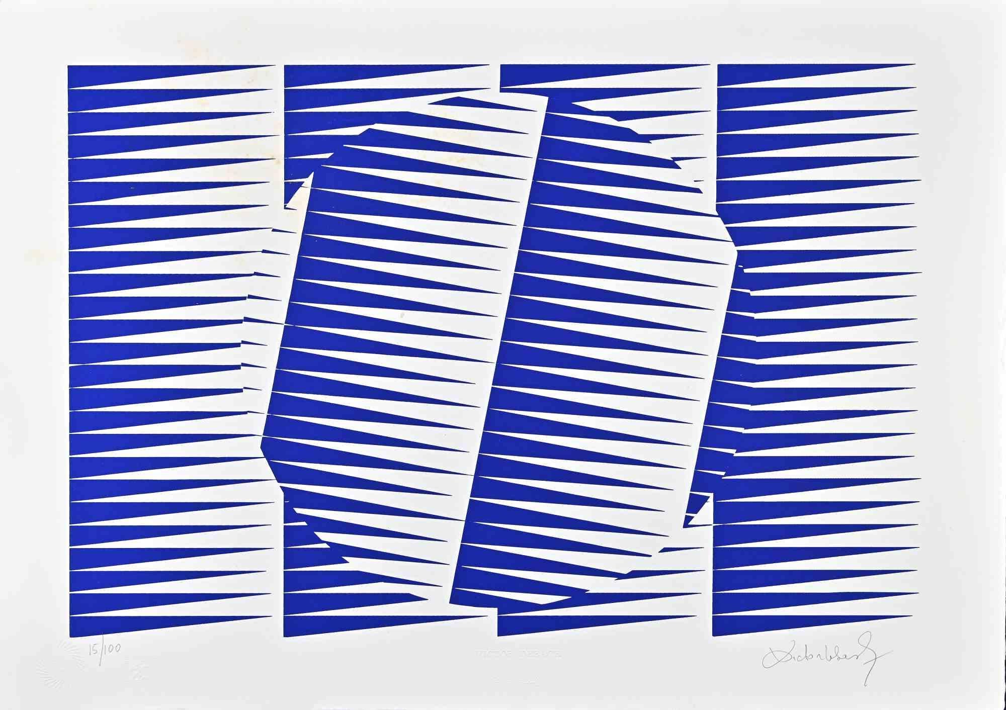 Abstract Electric Blue Composition is aScreen Print on Paper realized by Victor Debach in 1970s.

Limited edition of 100 copies numbered and signed by the artist with pencil on the lower margin.

Very good condition on a white cardboard.