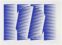 Abstract Electric Blue Composition - Screen Print by Victor Debach - 1970s