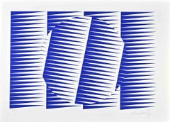Abstract Electric Blue Composition - Screen Print by Victor Debach - 1970s