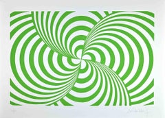 Abstract Green Composition - Screen Print by V. Debach - 1970s