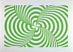 Abstract Green Composition - Screen Print by V. Debach - 1970s