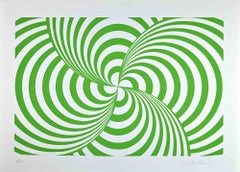Abstract Green  Composition - Screen Print by Victor Debach - 1970s