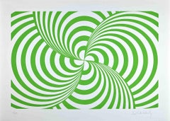 Composition abstraite verte  - Sérigraphie de Victor Debach - Années 1970