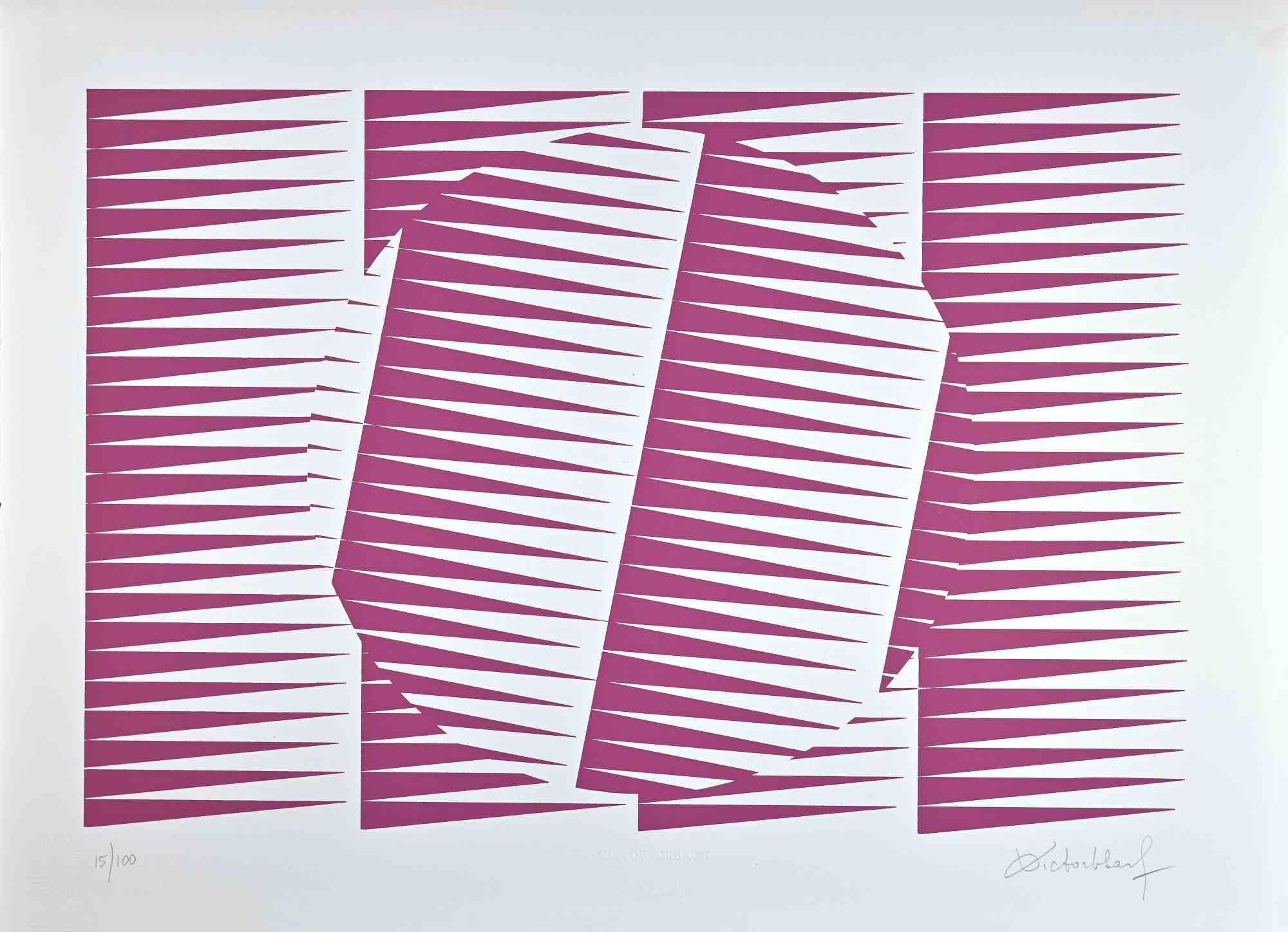 Abstract Pink Composition - Screen Print by Victor Debach - 1970s