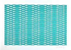 Abstract Turquoise Composition - Screen Print by Victor Debach - 1970s