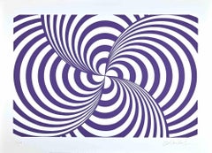 Abstract Violet Composition - Screen Print by Victor Debach - 1970s