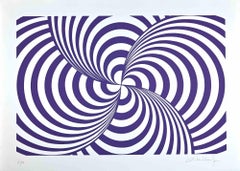 Abstract Violet Composition - Screen Print by Victor Debach - 1970s