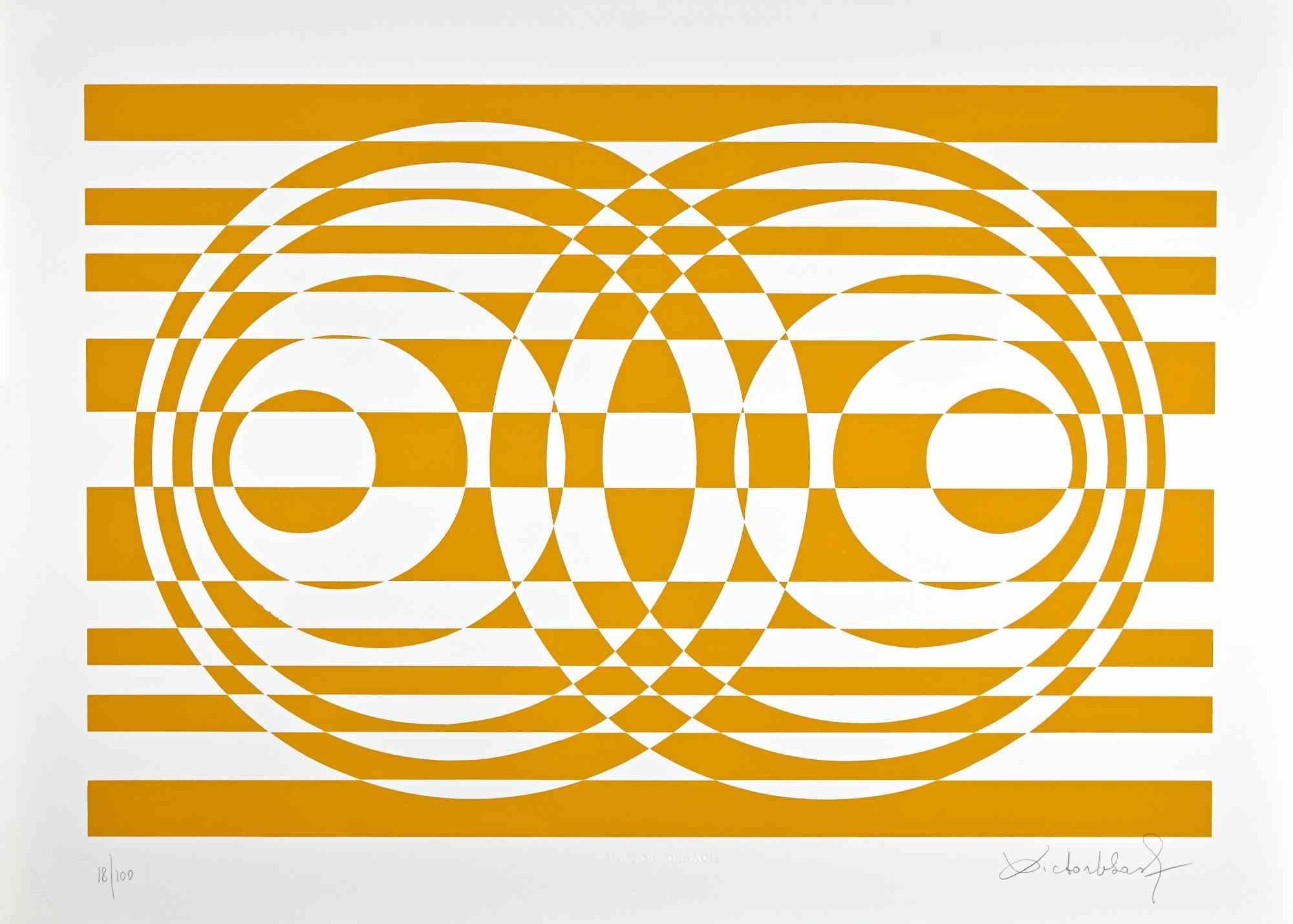 Composition jaune abstraite - Impression sérigraphiée de Victor Debach - 1970