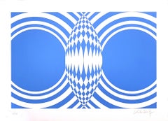 Blue Composition - Original Screen Print by V. Debach - 1970s