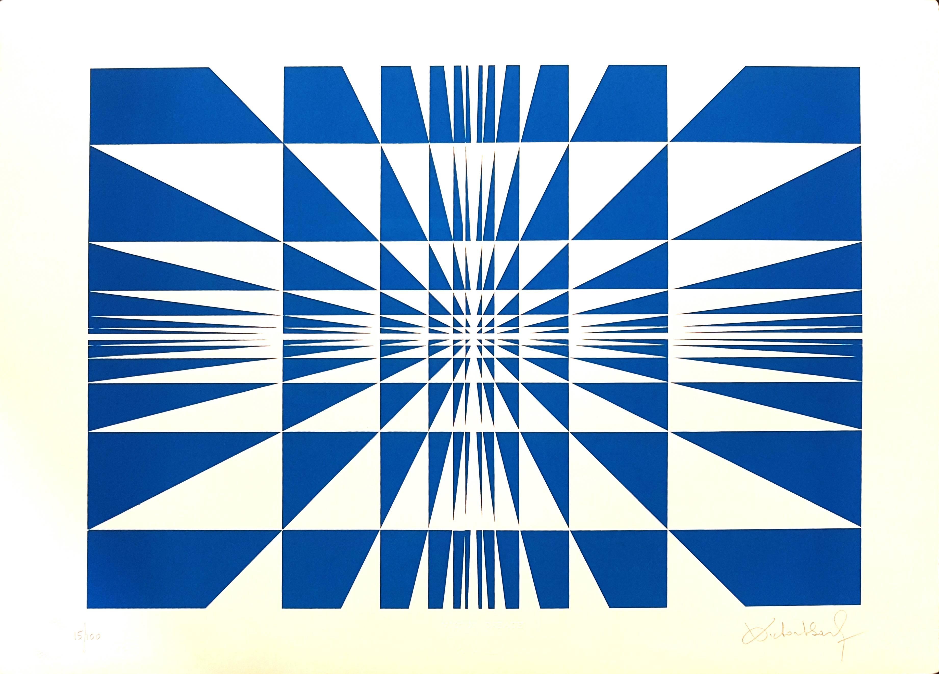 Victor Debach Abstract Print -  Blue Composition - Screen Print by V. Debach - 1970s