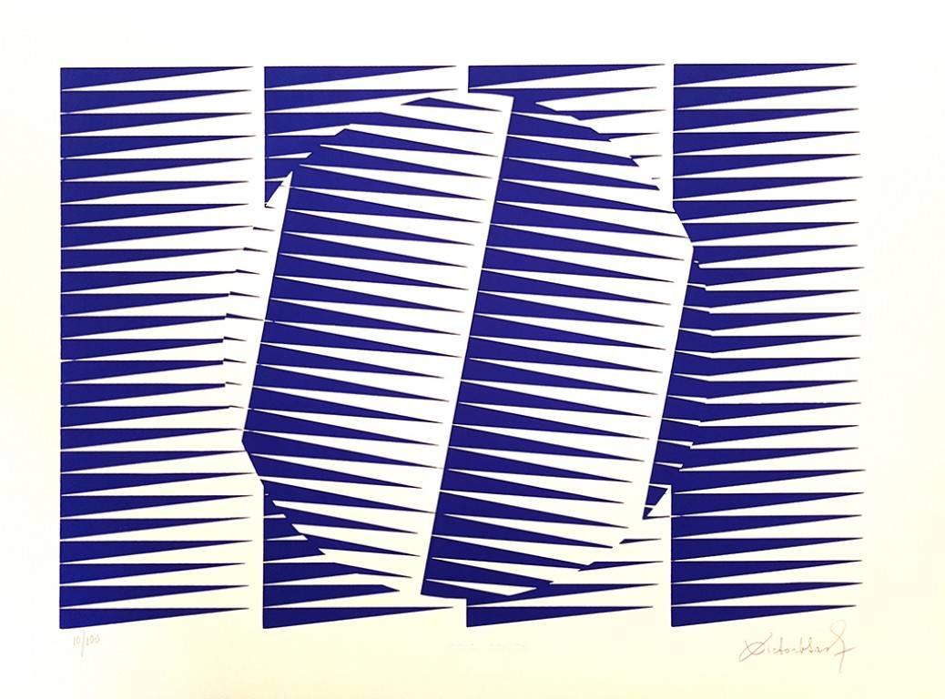 Victor Debach Abstract Print - Blue Composition - Original Screen Print by Victor Deach - 1970s