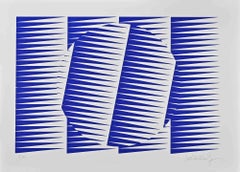 Blue Composition - Original Screen Print by Victor Debach - 1970s