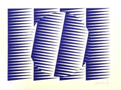Blue Composition - Original Screen Print on Paper by Victor Debach - 1970s