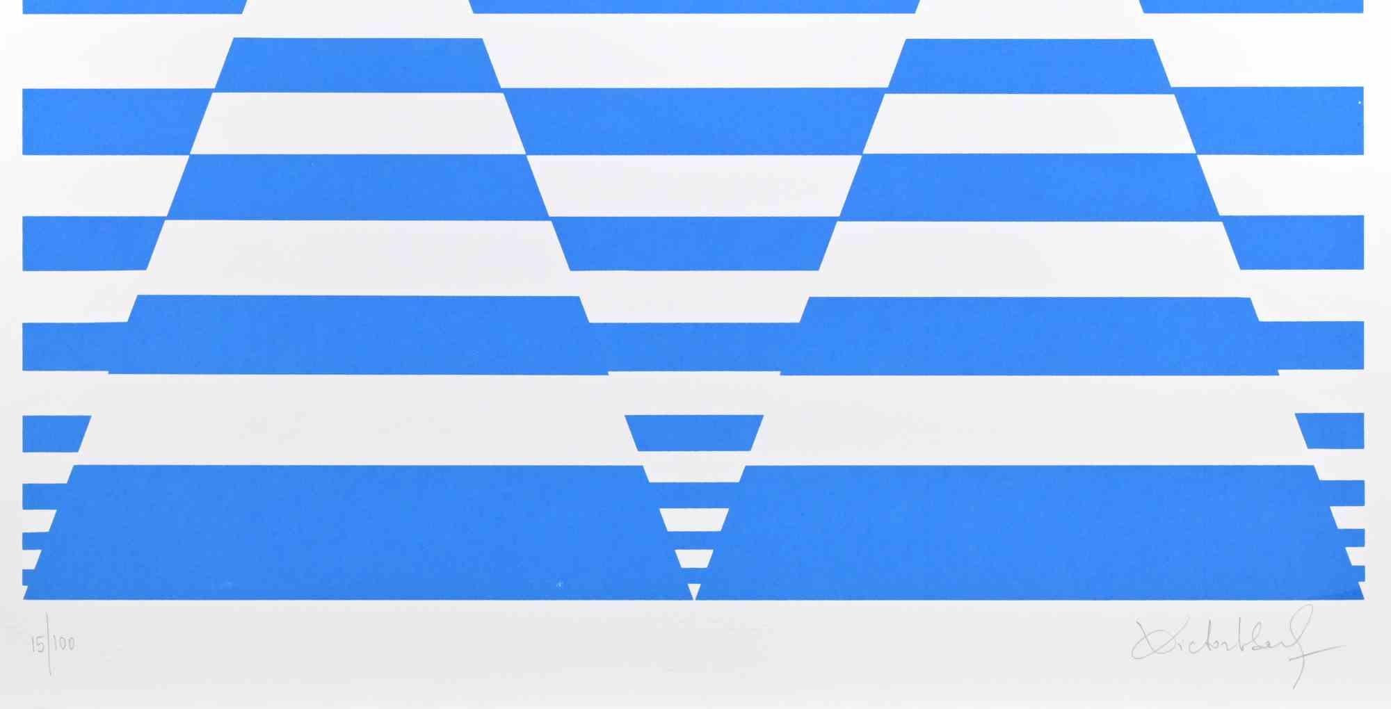 Blaue Komposition  Paraventdruck von Victor Debach – 1970er-Jahre im Angebot 1