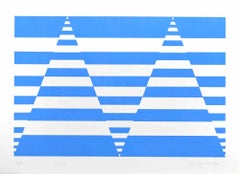 Blue Composition  - Screen Print by Victor Debach - 1970s