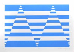 Blaue Komposition  Paraventdruck von Victor Debach – 1970er-Jahre