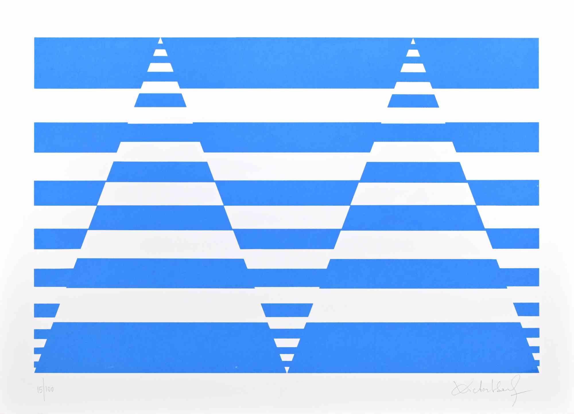 Composition bleue  - Sérigraphie de Victor Debach - Années 1970