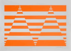 Vintage Fluo Orange Composition - Original Screen Print by Victor Debach - 1970s