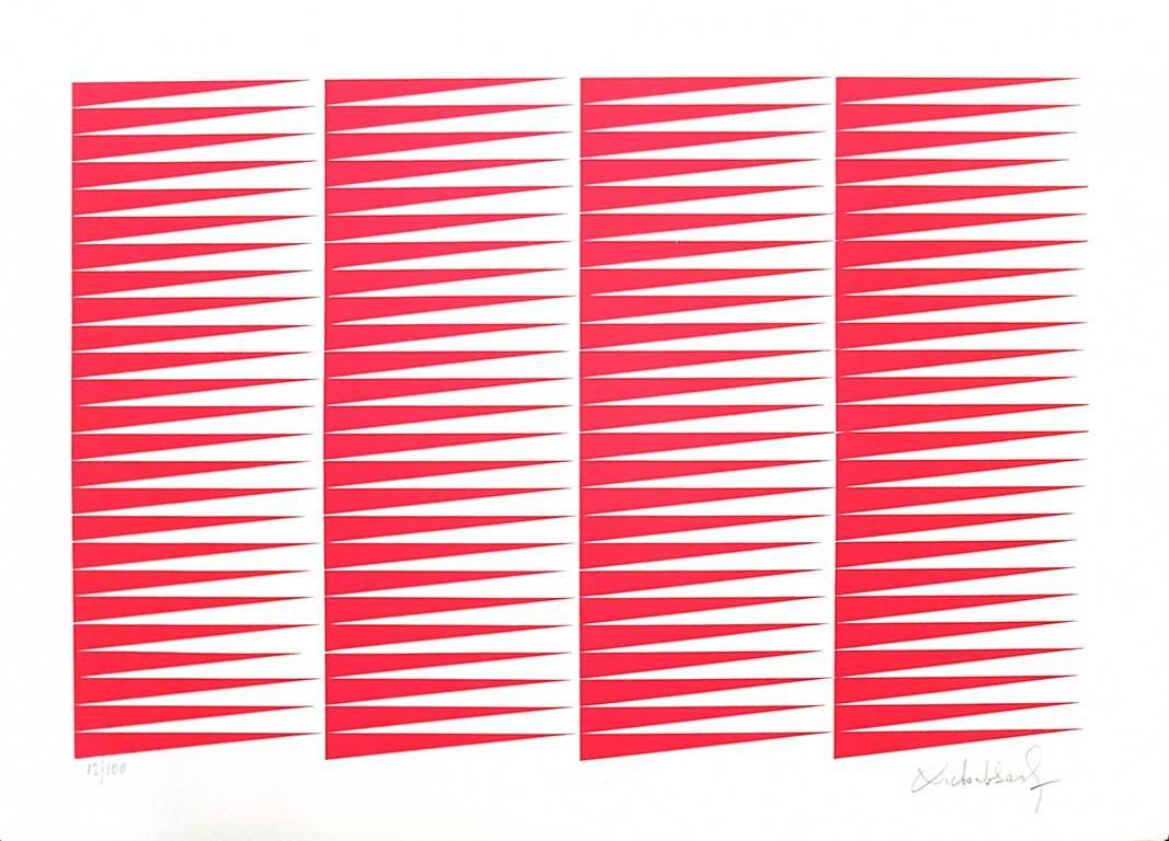 Victor Debach Abstract Print - Fuchsine Composition - Original Screen Print by V. Debach - 1970s